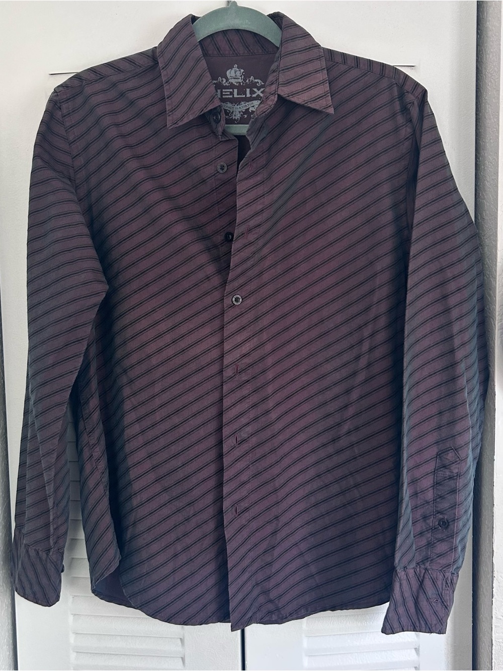 Helix Men's Burgundy Dress Shirt with Black Stripes